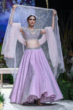 Lilac Tulle Net Scallop Emb. Blouse With Lilac Tulle Net Skirt Styled With Lilac Tulle Net Emb. Veil And Blush Tulle Net Scallop Drape ( Fa-54a/bls, Fa-54/skt, Fa-54b/veil, Fa-54d/drp)