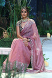 LILAC ORGANZA & VELVET EMBROIDERED SAREE SET (4 PCS)