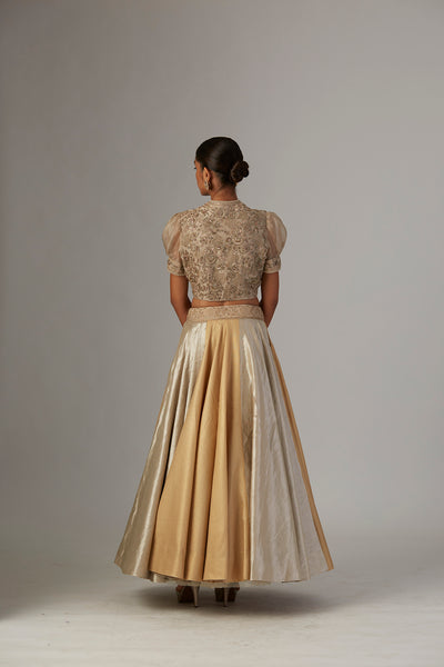 GOLD & SILVER BROCADE TISSUE LEHENGA (1 PC)