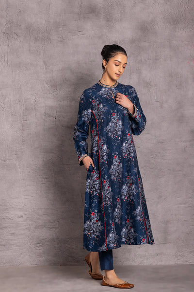 BLUE VISCOSE DUPION EMBROIDERED TUNIC ( DC-03)