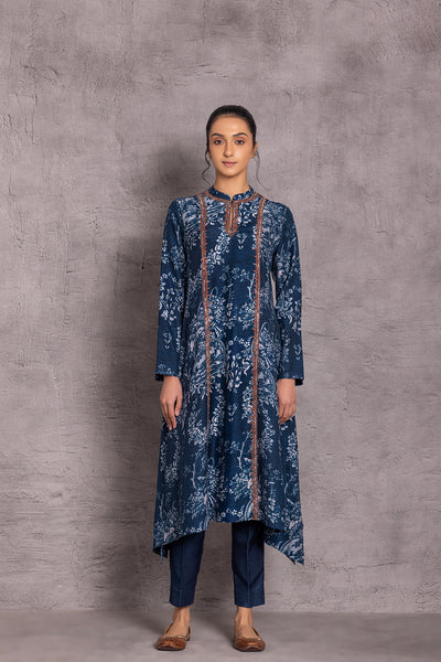 DARK BLUE VISCOSE DUPION EMBROIDERED TUNIC ( DC-04)