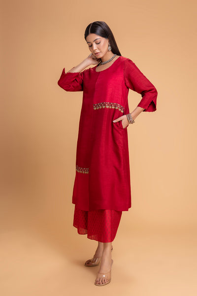 RED DUPION EMB. KURTA SET (2 PCS)