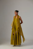 OLIVE TUBE DRESS PAIRED EMB ORGANZA CAPE ( TL-137)