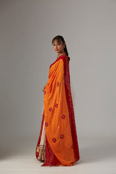 IVORY GAUZE CRINKLED LEHENGA SET WITH CHANDERI UNSTITCHED BLOUSE (BRM-25A))