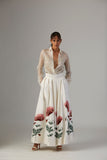 IVORY DUPION SILK SKIRT WITH SATIN SHIRT & FALSA JACKET ( 3 PCS)