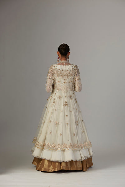 IVORY CHIFFON ANARKALI PAIRED WITH TULLE NET JACKET ( TL-89B)