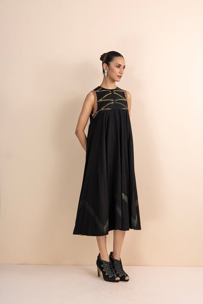 BLACK & MUSTARD SHIBORI COTTON DRESS (1 PC)