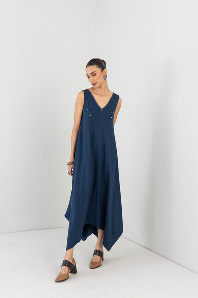 BLUE MELANGE HANDKERCHIEF SLEEVELESS TUNIC (1 PC)