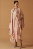 PEACH CREPE MOTI RESHAM  EMBROIDERED JACKET SET ( SE-03)