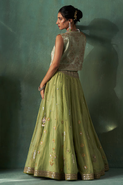MINT TISSUE EMBROIDERED LEHENGA SET (5 PCS)