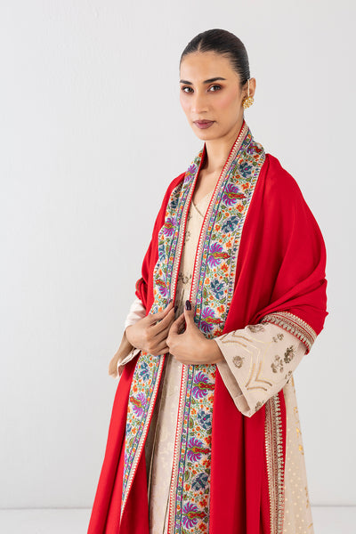 FRESH RED KASHMIRI EMBROIDERED WOOLEN SHAWL (1 PC)