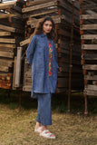 BLUE DENIM FLORAL HAND PAINTED SHIRT STYLE TUNIC WITH BLUE DENIM PANTS (CM-05/TNC, CM-05A/BTM)