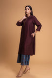 BROWN DUPION EMB. KURTA SET (2 PCS)