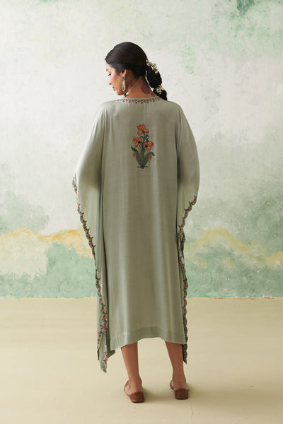 AQUA MODAL SATIN COLORFUL IRIS PETAL EMB KAFTAN (1 PC)