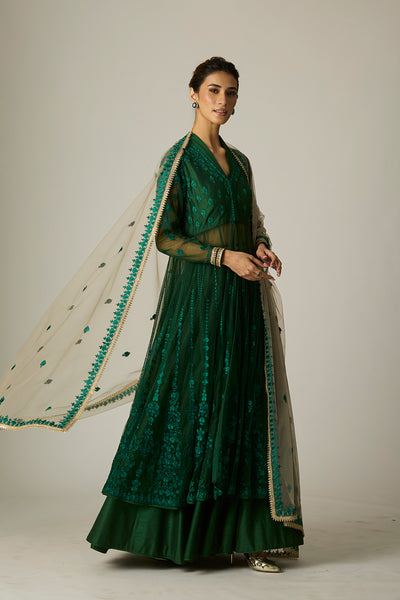 GREEN TULLE EMBROIDERED ANARKALI SET(3 PCS)
