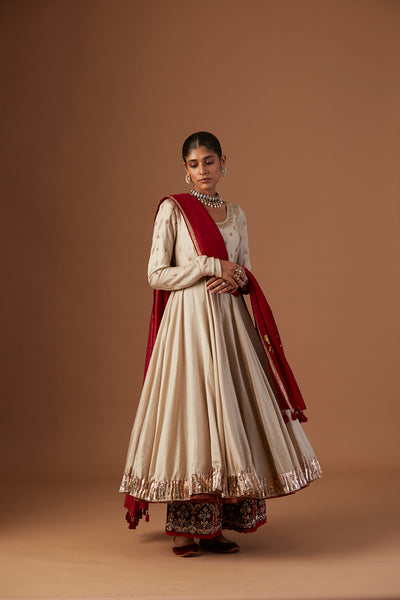 TOOSH SILK CHANDERI ANARKALI WITH TOOSH EMB PANTS AND GEO TUSSAR DUP ( BRM-14B)