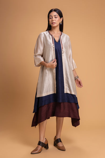 RED DUPION EMB. DRESS (1 PC)