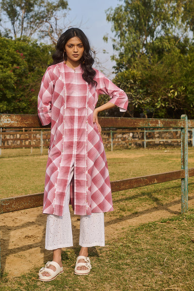 MAROON & WHITE CHECK COTTON JACKET (CM-06/JKT)