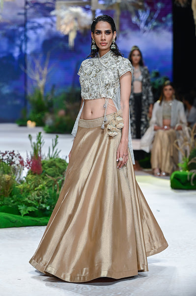 IVORY DUPION EMBROIDERED TOP WITH COPPER ANTIQUE SKIRT (TL-135/SKT, SK-30/TOP)