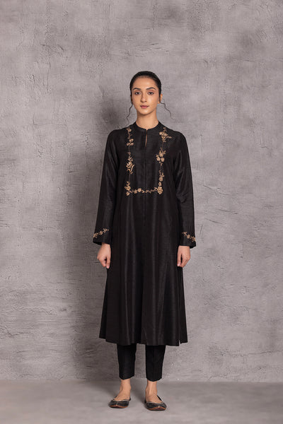 BLACK VISCOSE DUPION PRINTED KURTA SET (DT-06)