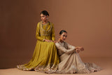 OLIVE TISSUE ANARKALI PAIRED WITH CHURIDAAR AND DUPATTA ( LS-16A)