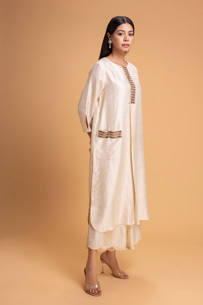 IVORY DUPION EMB. KURTA SET (2 PCS)