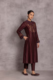 BROWN VISCOSE DUPION PRINTED KURTA SET (DT-12)