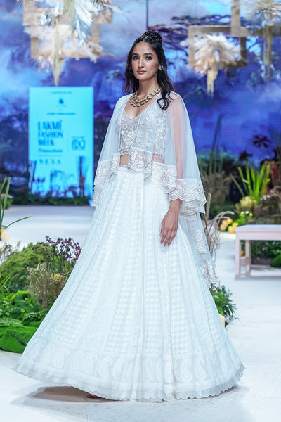 Ivory Emb. Chikankari Lehenga  (FA-27/LEH +CRN)