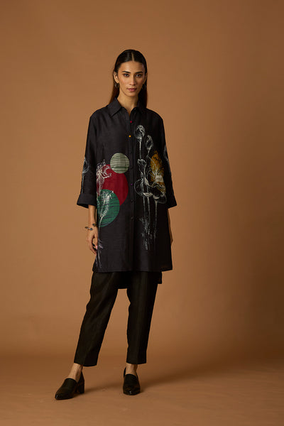BLACK VISC. DUPION PRINTED SHIRT (BC-07)