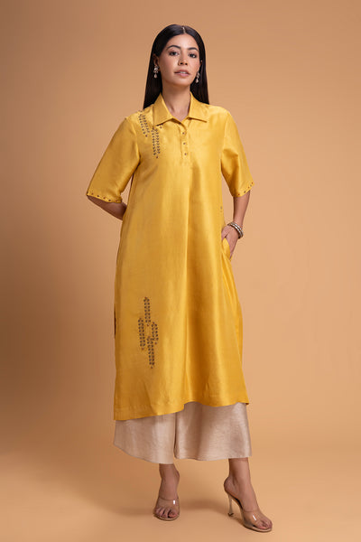 YELLOW DUPION EMB. KURTA SET (2 PCS)