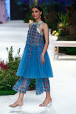 Petrol Blue Tulle Net Emb. Dress With Pants (Fa-03)
