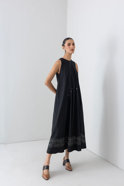 BLACK MELANGE LONG SLEEVELESS DRESS (1 PC)