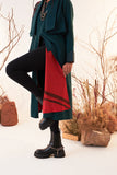 EMERALD GREEN MELANGE WOOL EMBROIDERED TRENCH COAT (WLN-01/JKT)