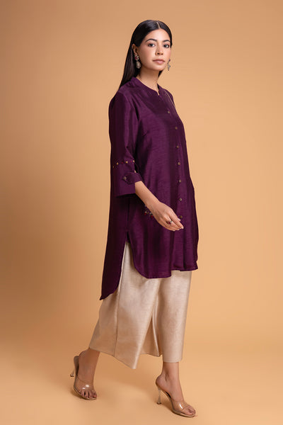 PURPLE DUPION EMB. KURTA SET (2 PCS)