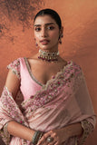 ONION PINK TUSSAR & ORGANZA EMB. TWO-PIECE SAREE SET(EVO-08) (3 PCS)