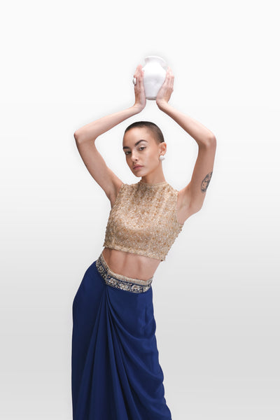 GOLD NET EMBROIDERED CROP TOP (TL-124B/TOP)