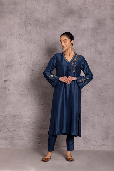 DARK BLUE VISCOSE DUPION PRINTED KURTA SET (DT-05)