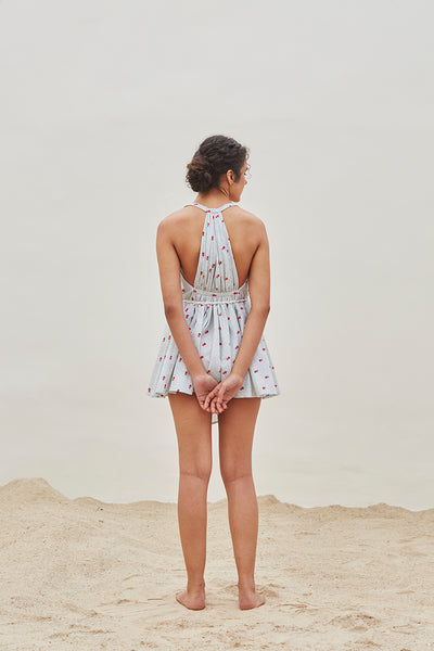 WHITE COTTON PRINTED SHORT DRESS (BFW-03A)