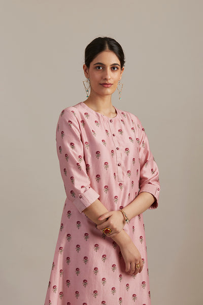 Blush silk chanderi floral printed tunic (SV-12/KUR)