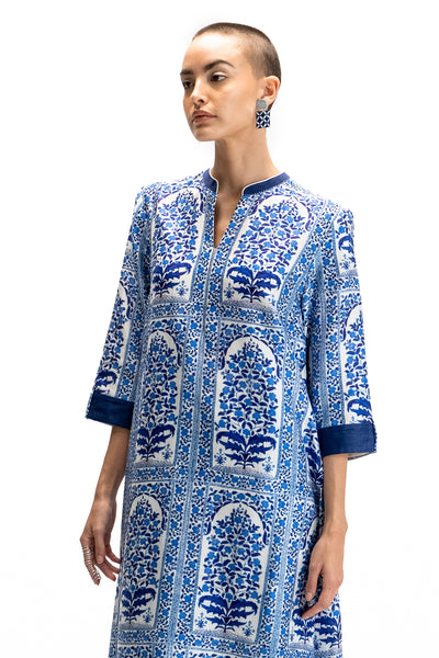 IVORY & BLUE ORNATE ORCHIDS PRINTED TUNIC (BP-05)