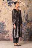 Cement Grey Velvet Embroidered Kurta Set(Vt-08)