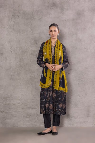 BLACK VISCOSE DUPION  PRINTED EMBROIDERED TAGAAI KURTA (DC-02/KUR)