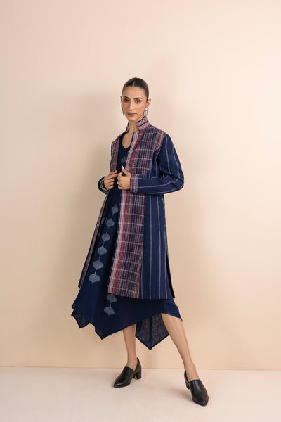 BLUE HANDWOVEN COTTON LONG JACKET (1 PC)