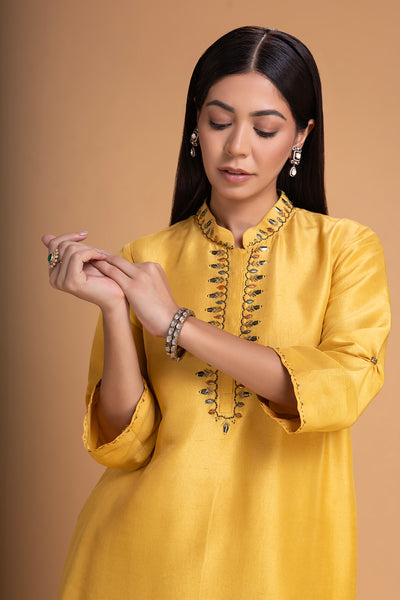 YELLOW DUPION EMB. KURTA SET (2 PCS)