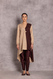 BEIGE & BROWN WOOLEN HIGH-LOW JACKET (WLN-04A)