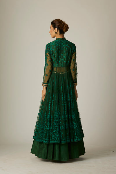 GREEN TULLE EMBROIDERED ANARKALI SET(3 PCS)