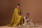 OLIVE TISSUE ANARKALI PAIRED WITH CHURIDAAR AND DUPATTA ( LS-16A)