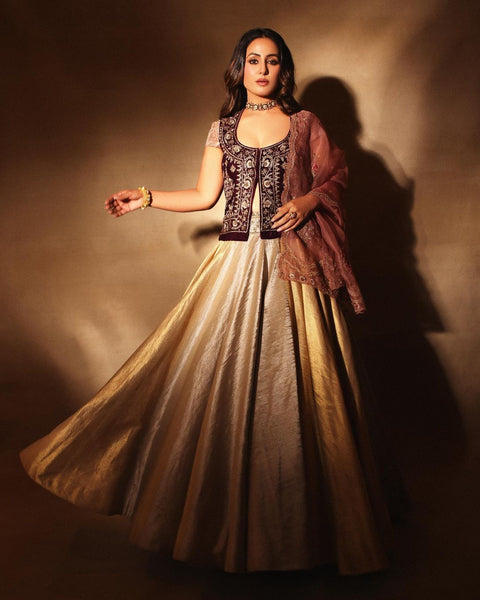 Ruby Embroidered Jacket and Gold and Silver Lehenga Set (E-30/TL-103)