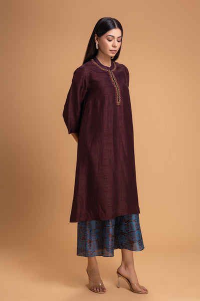 BROWN DUPION EMB. KURTA SET (2 PCS)