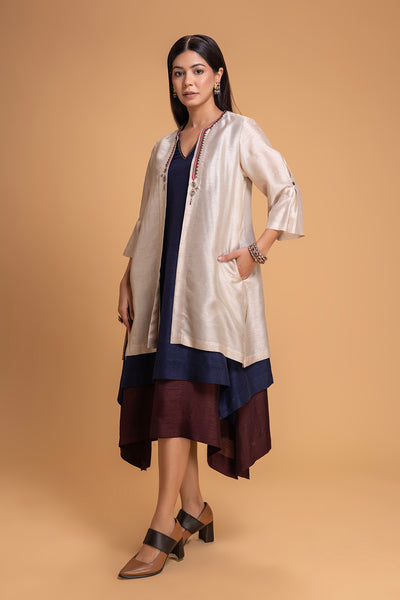 RED DUPION EMB. DRESS (1 PC)